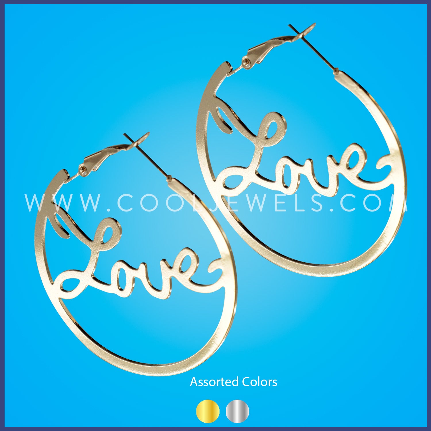 HOOP EARRINGS WITH "LOVE" - ASSORTED COLORS