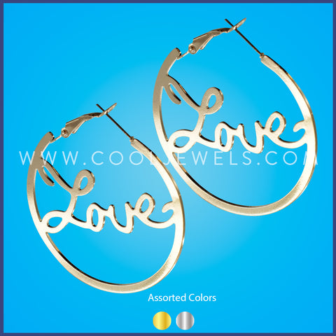 HOOP EARRINGS WITH "LOVE" - ASSORTED COLORS