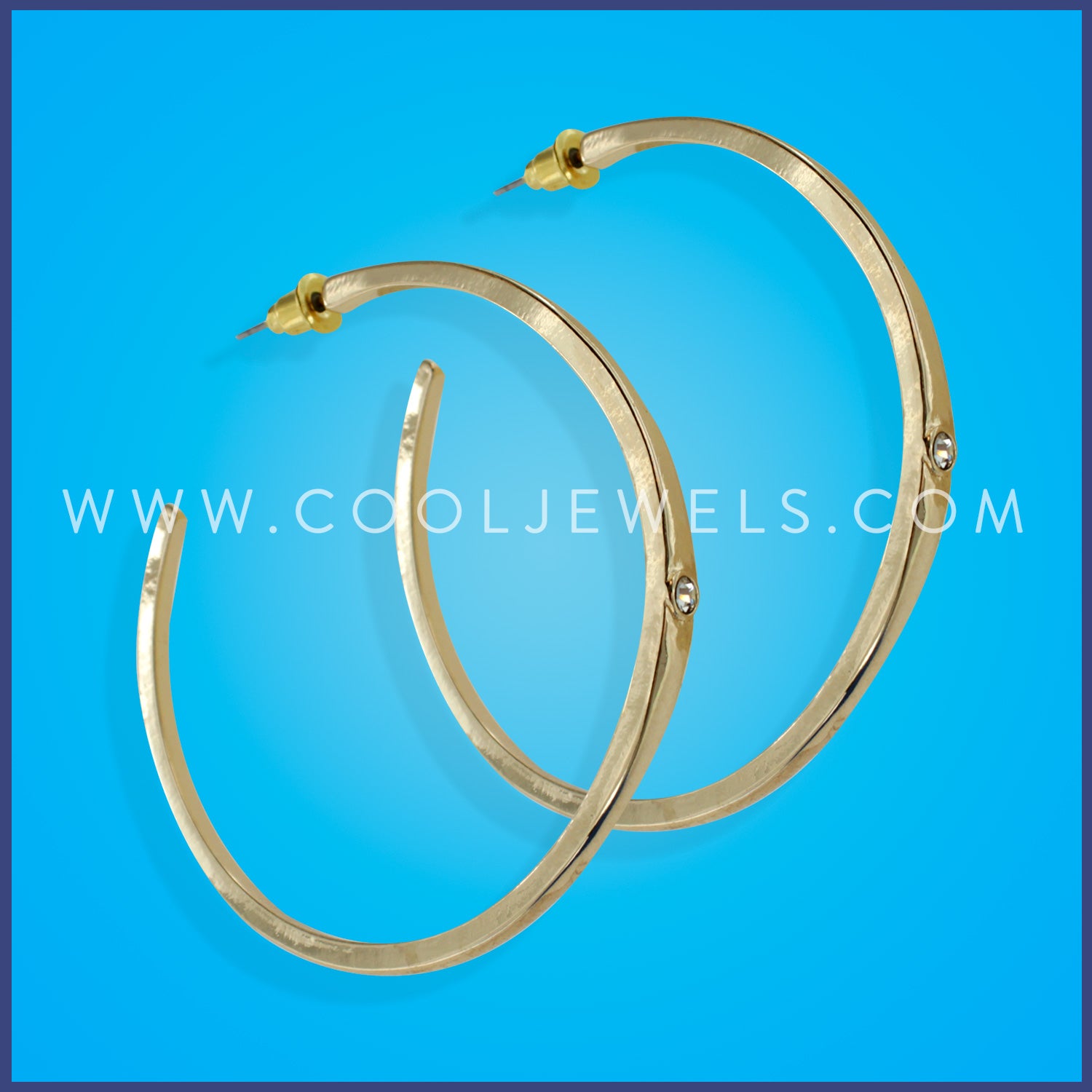 GOLD POST HOOP EARRING WITH RHINESTONE