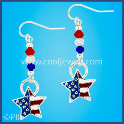 Independence Day USA Flag Printed Bar Wood Earrings for Women American  Patriotic Red White Blue Flag Round Earrings Wholesale