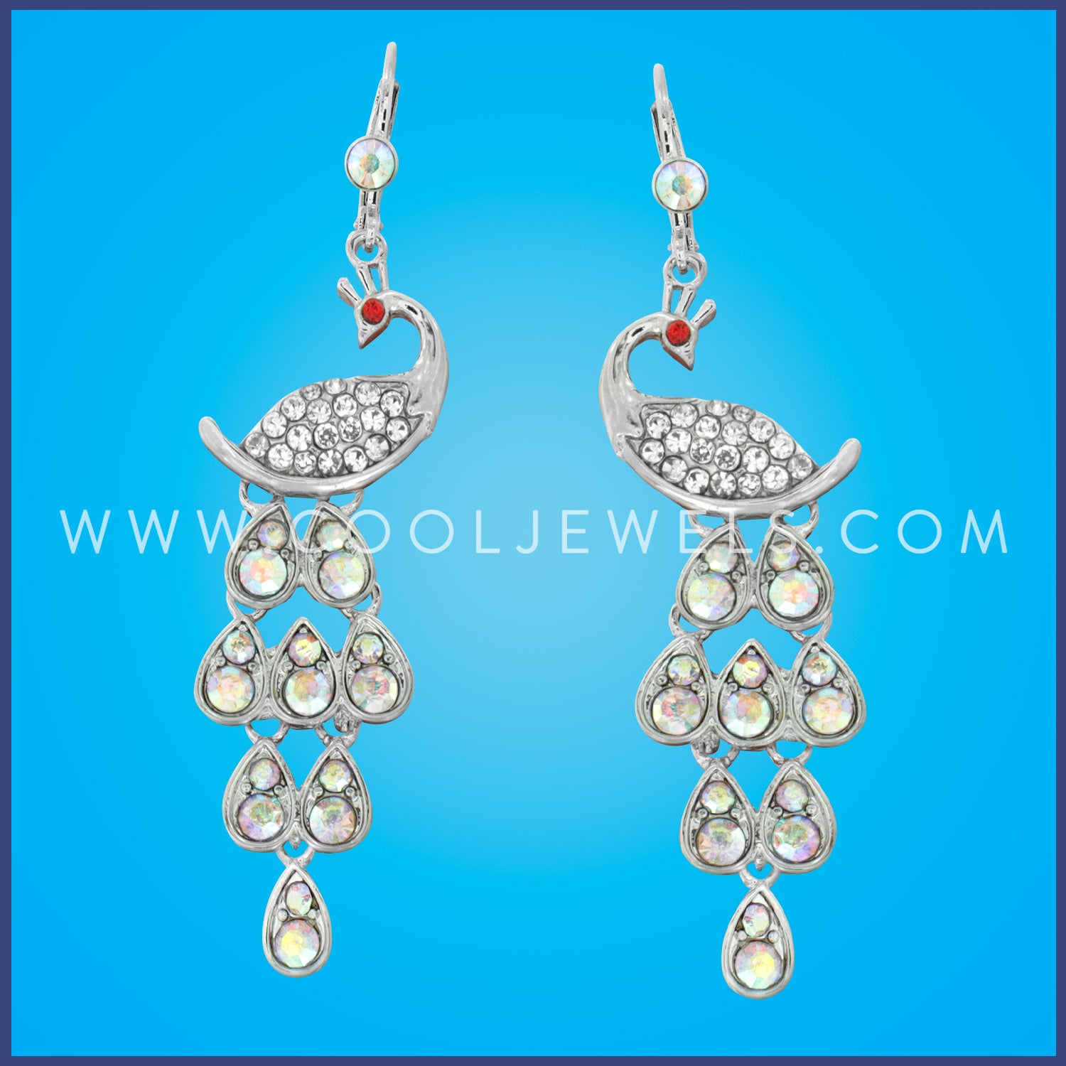 RHINESTONE DANGLING PEACOCK EARRINGS