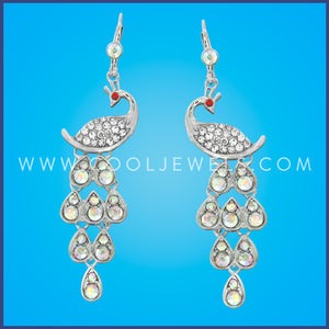 RHINESTONE DANGLING PEACOCK EARRINGS