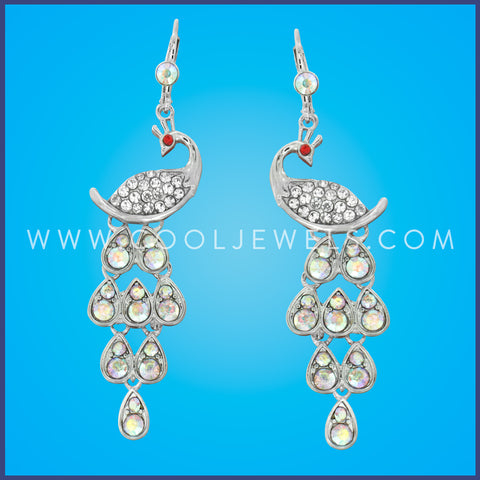 RHINESTONE DANGLING PEACOCK EARRINGS