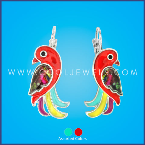 POST EARRING WITH COLORFUL PARROTS