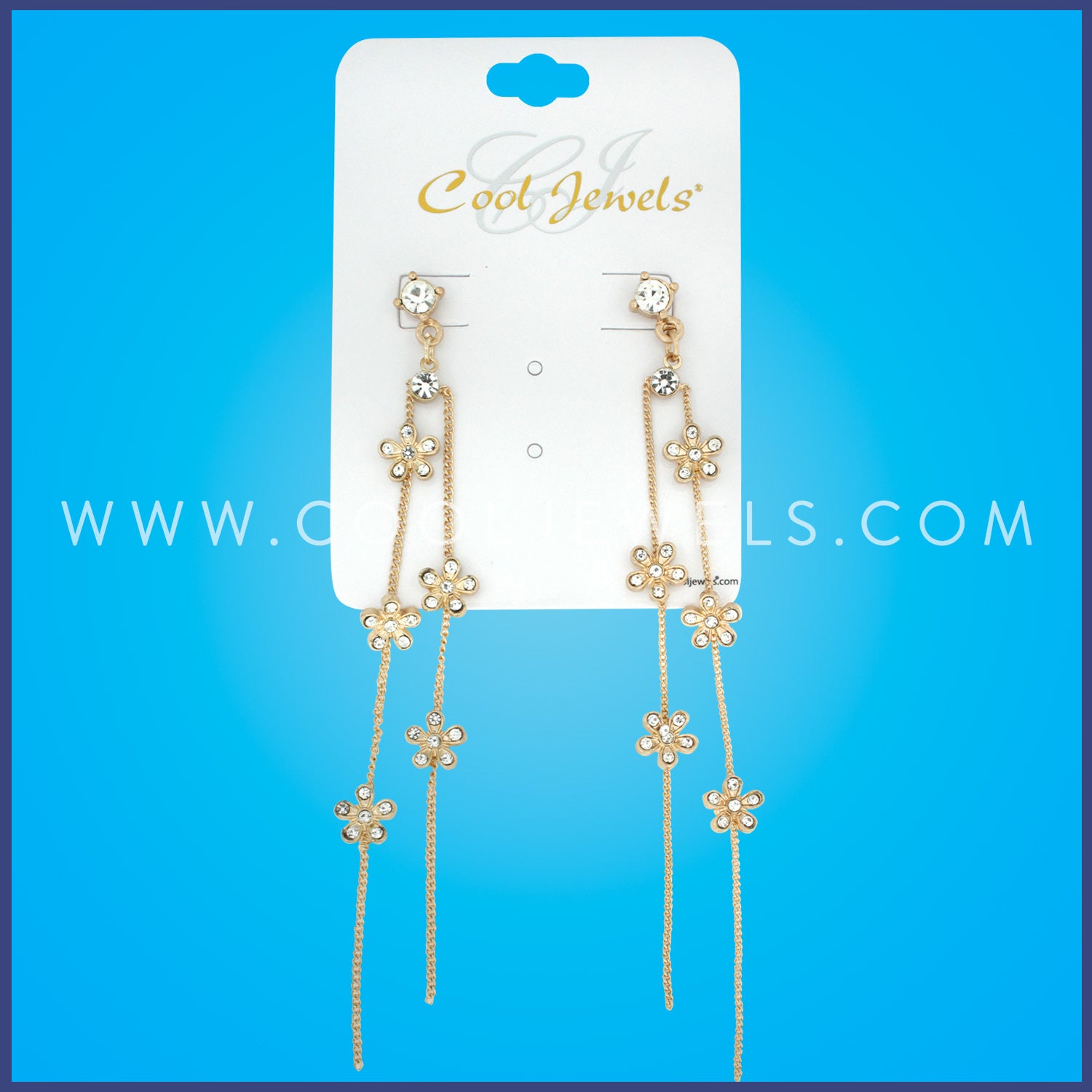 POST EARRINGS WITH DANGLING RHINESTONE FLOWERS