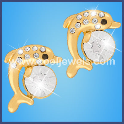 Rhinestone Dolphin Post Earrings