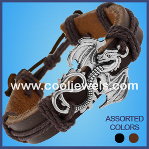 Silver Dragon Leather Bracelets