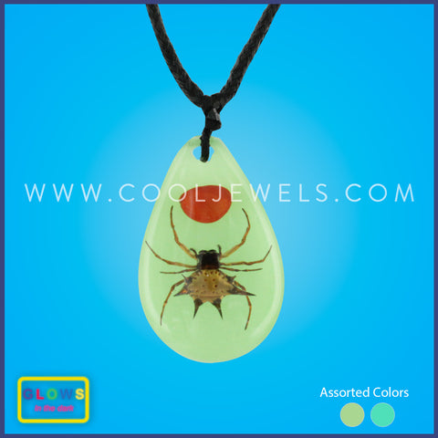 BLACK SLIDER CORD NECKLACE WITH GLOW-IN-THE-DARK SPIDER PENDANT