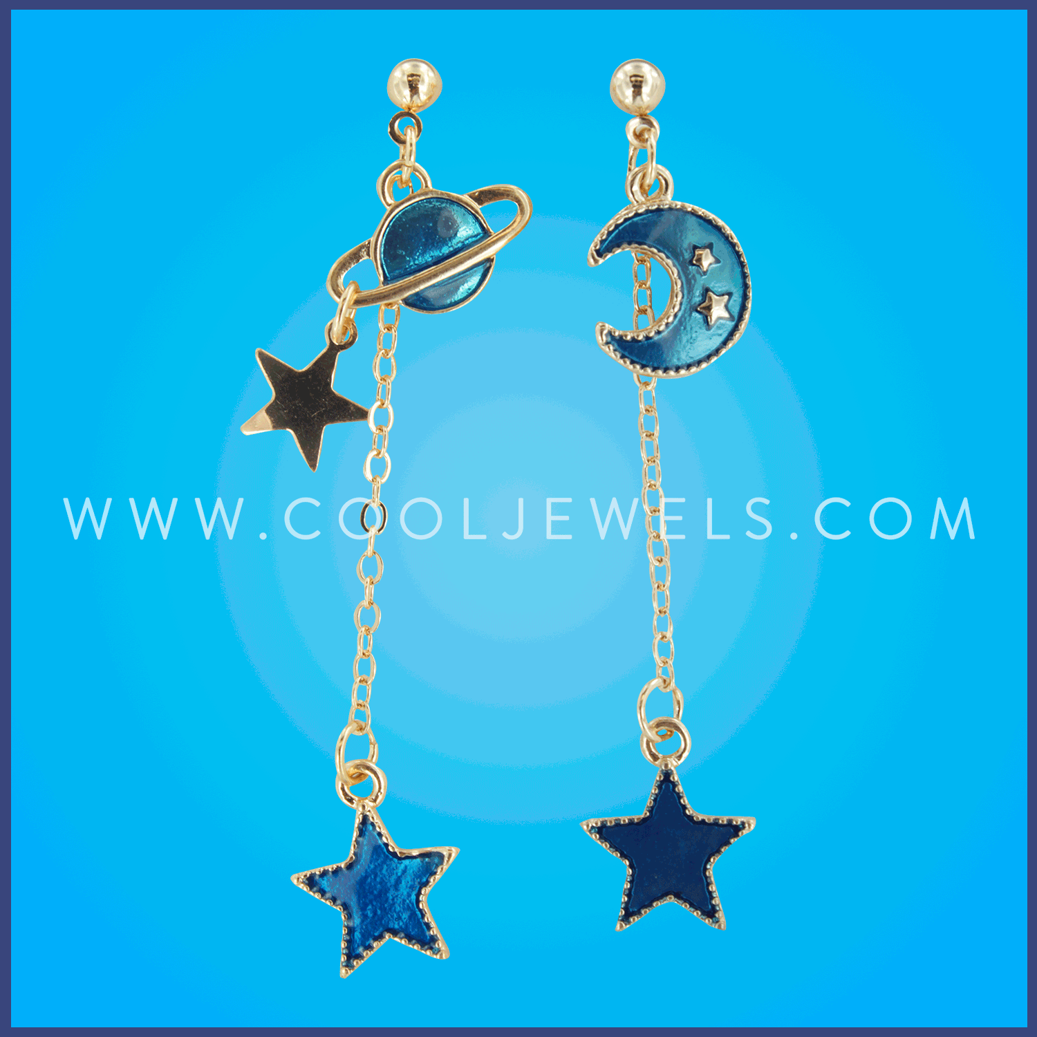 POST EARRINGS WITH MOON & STARS