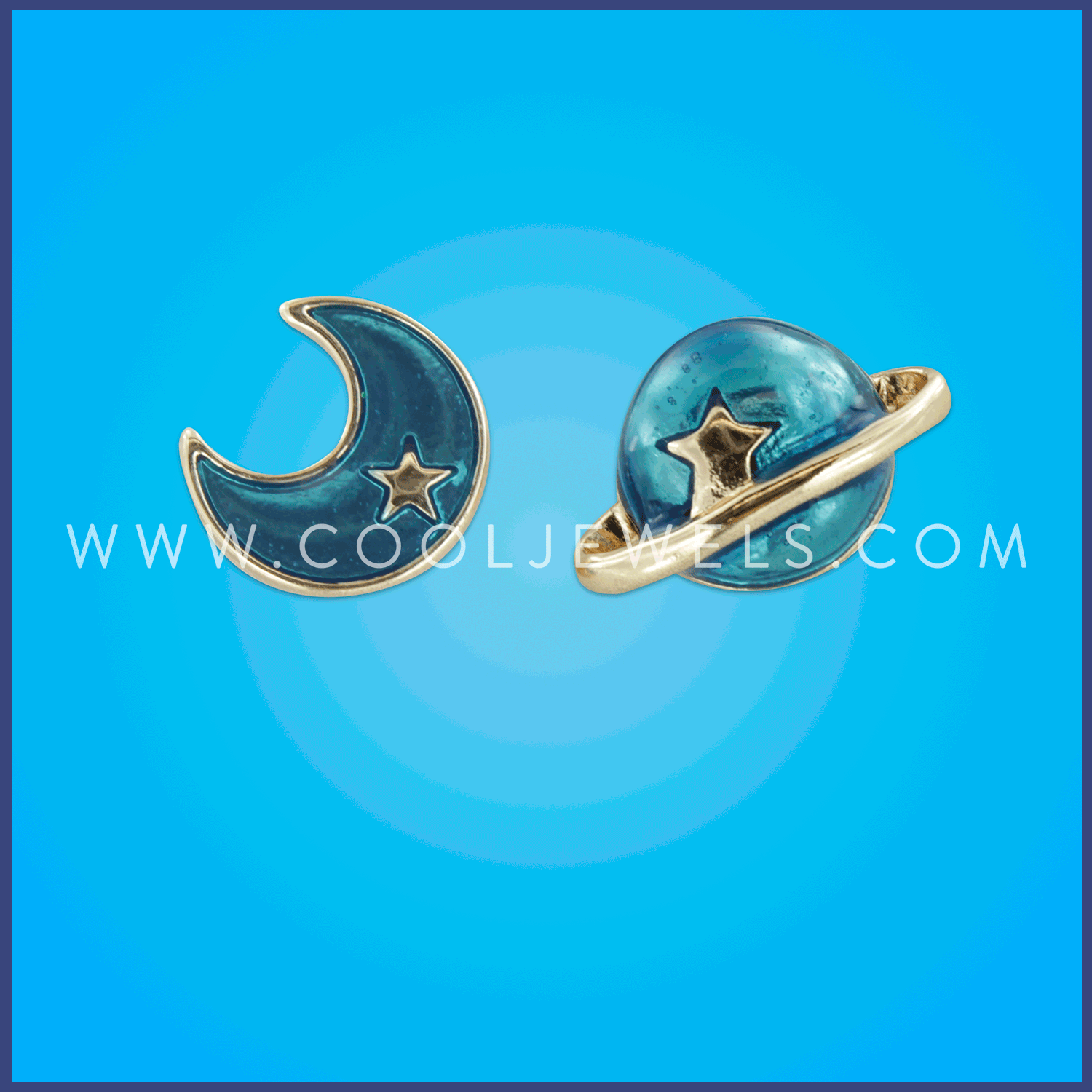 POST EARRINGS WITH PLANET & MOON