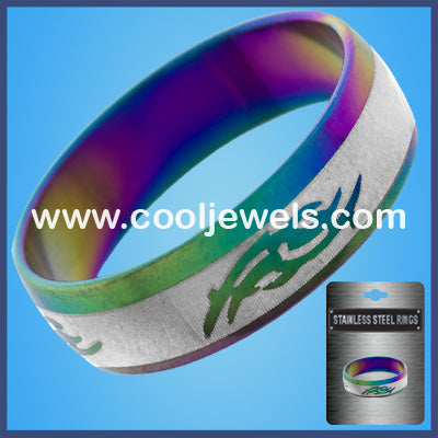 Rainbow Tribal Design Stainless Steel Rings
