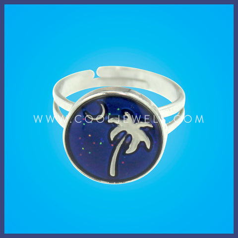 Glitter Mood Ring with Moon and Palm Tree Carded