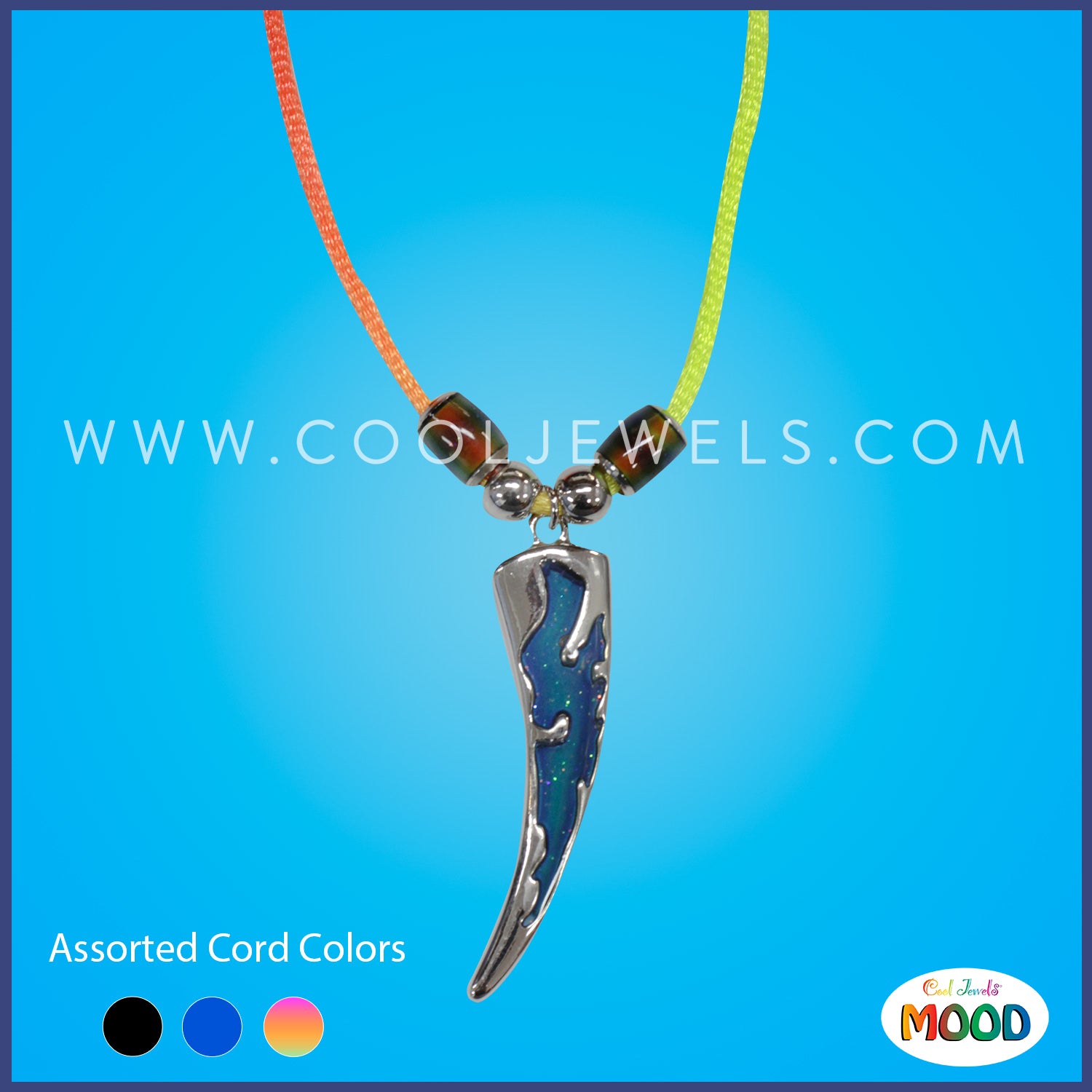 CORD NECKLACE WITH MOOD TOOTH PENDANT CARDED 