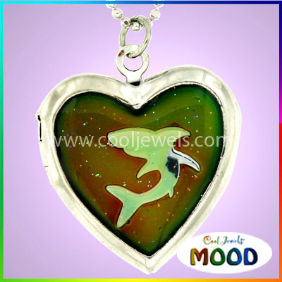 Glitter Mood Shark Heart Shaped Locket Necklaces Cool Jewels