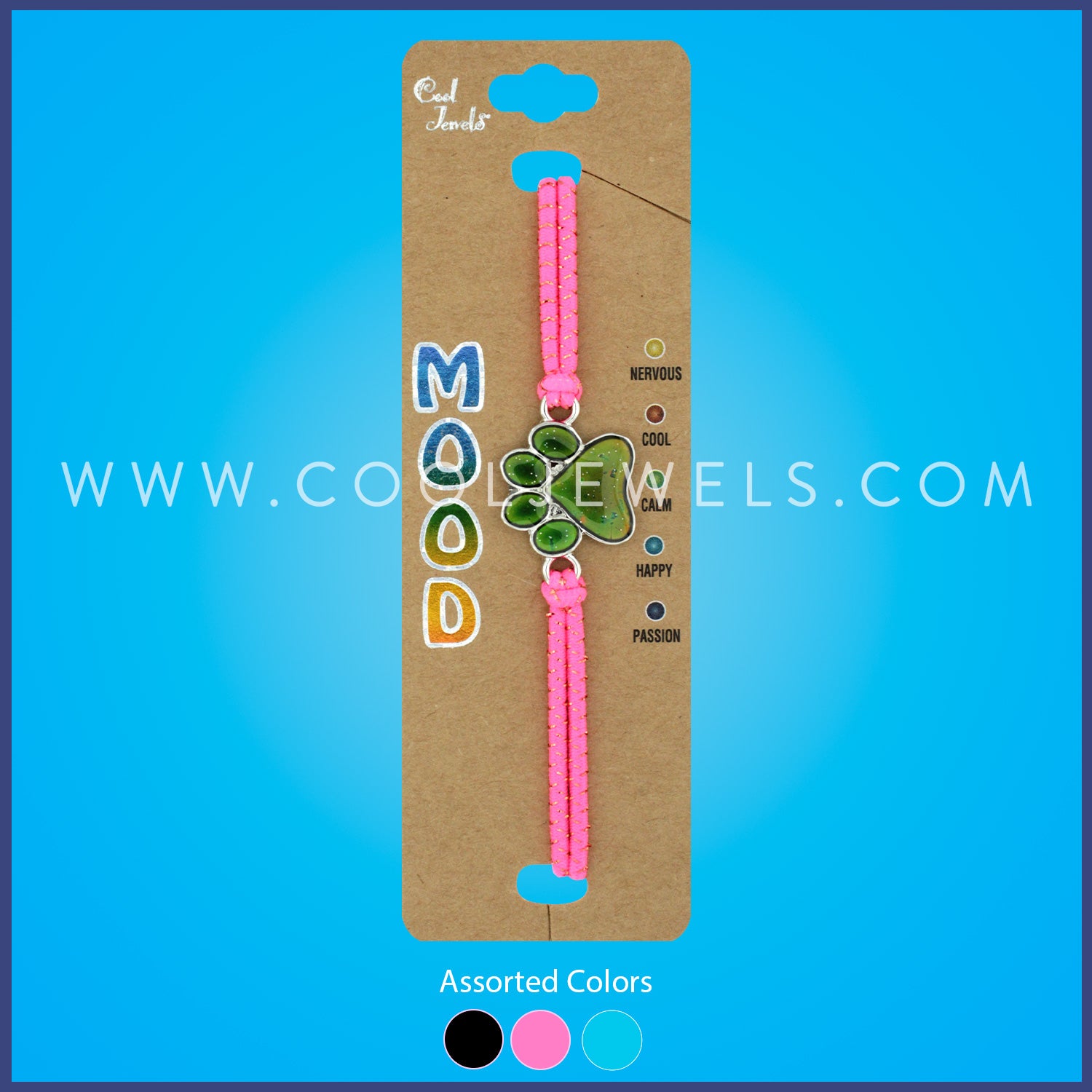 STRETCH BRACELET WITH GLITTER MOOD BEAR PAW ASSORTED - CARDED