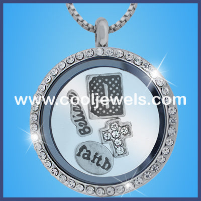 Round Rhinestone Cross Necklaces