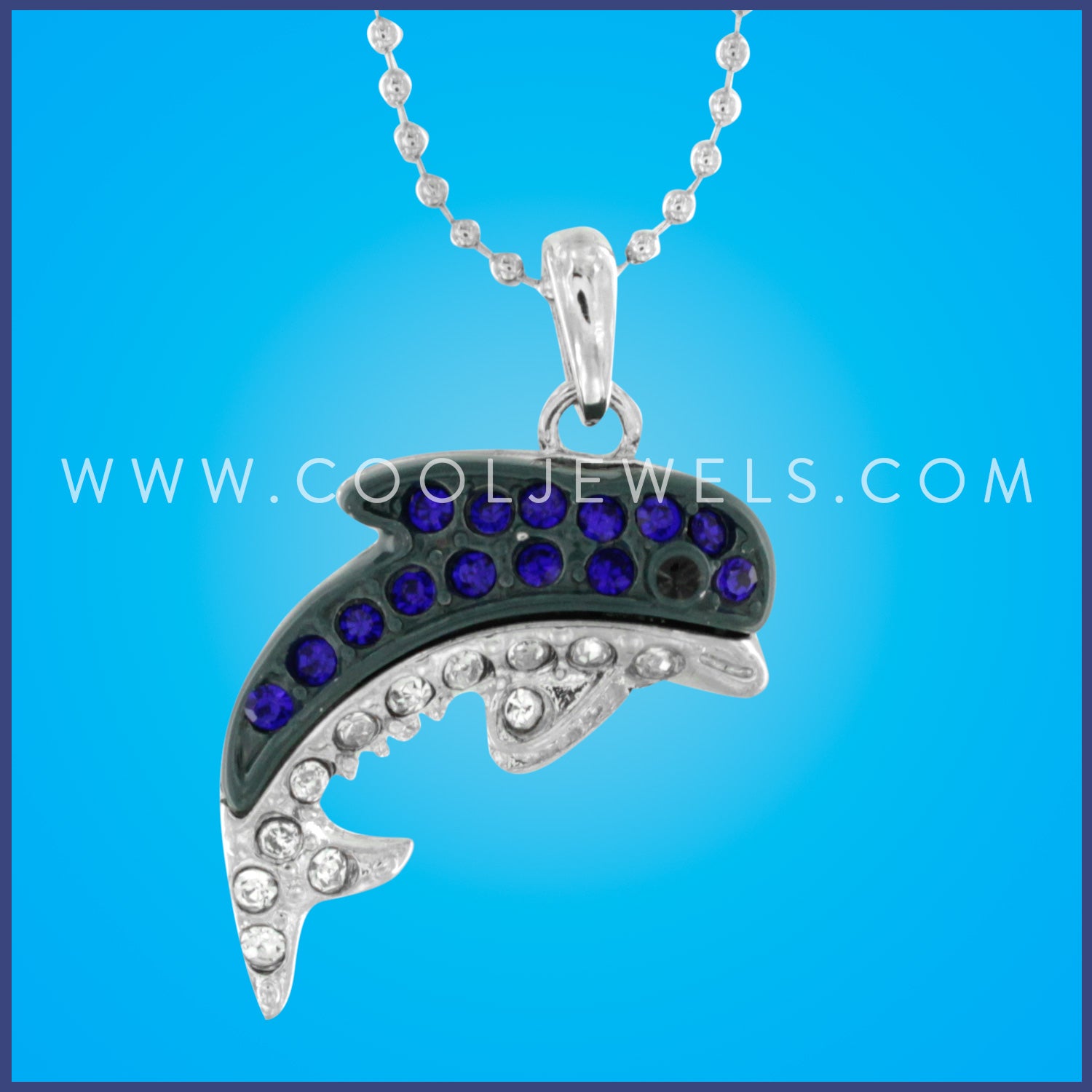 SILVER BALL CHAIN WITH RHINESTONE DOLPHIN