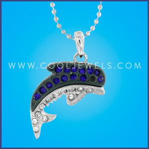 SILVER BALL CHAIN WITH RHINESTONE DOLPHIN