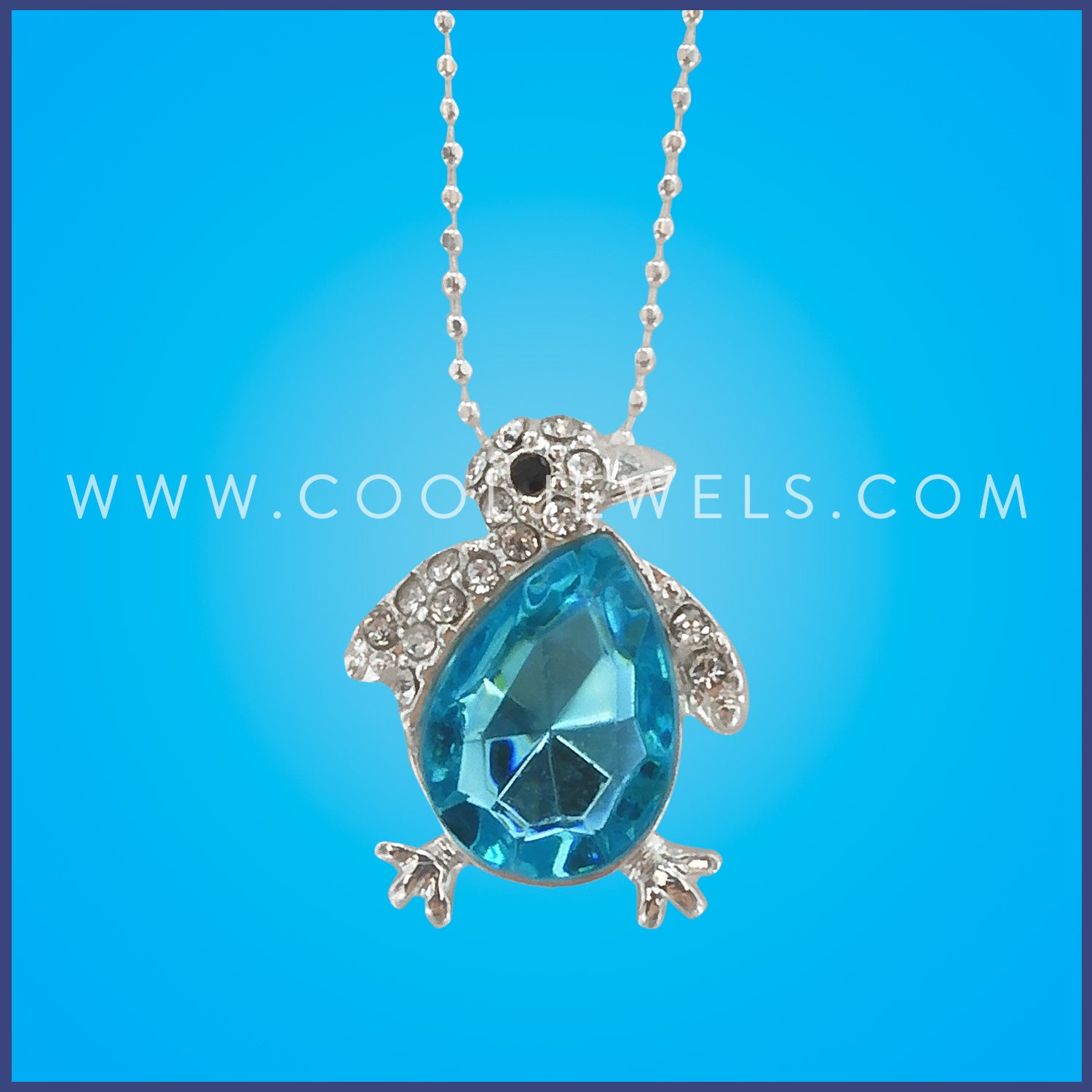 BALL CHAIN NECKLACE WITH RHINESTONE & CRYSTAL PENGUIN