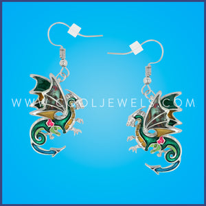FISH HOOK EARRINGS WITH COLORFUL DRAGON