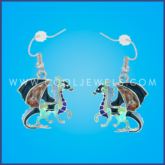 FISH HOOK EARRINGS WITH COLORFUL DRAGONS