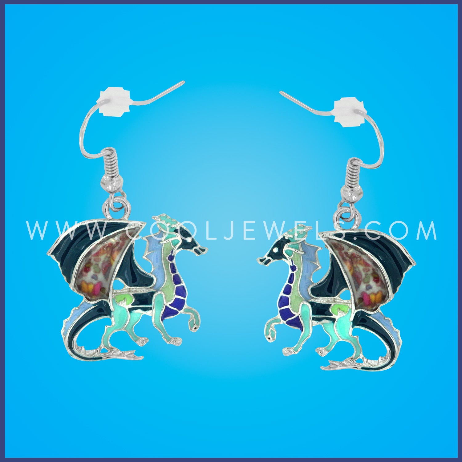 FISH HOOK EARRINGS WITH COLORFUL DRAGONS