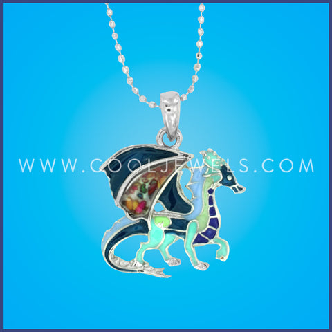 BALL CHAIN NECKLACE WITH ENAMEL DRAGON PENDANT