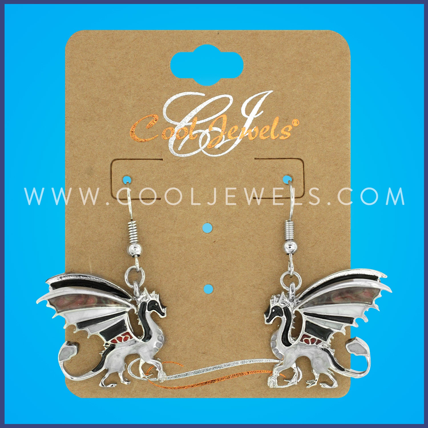 FISH HOOK EARRINGS WITH BLACK & WHITE DRAGONS