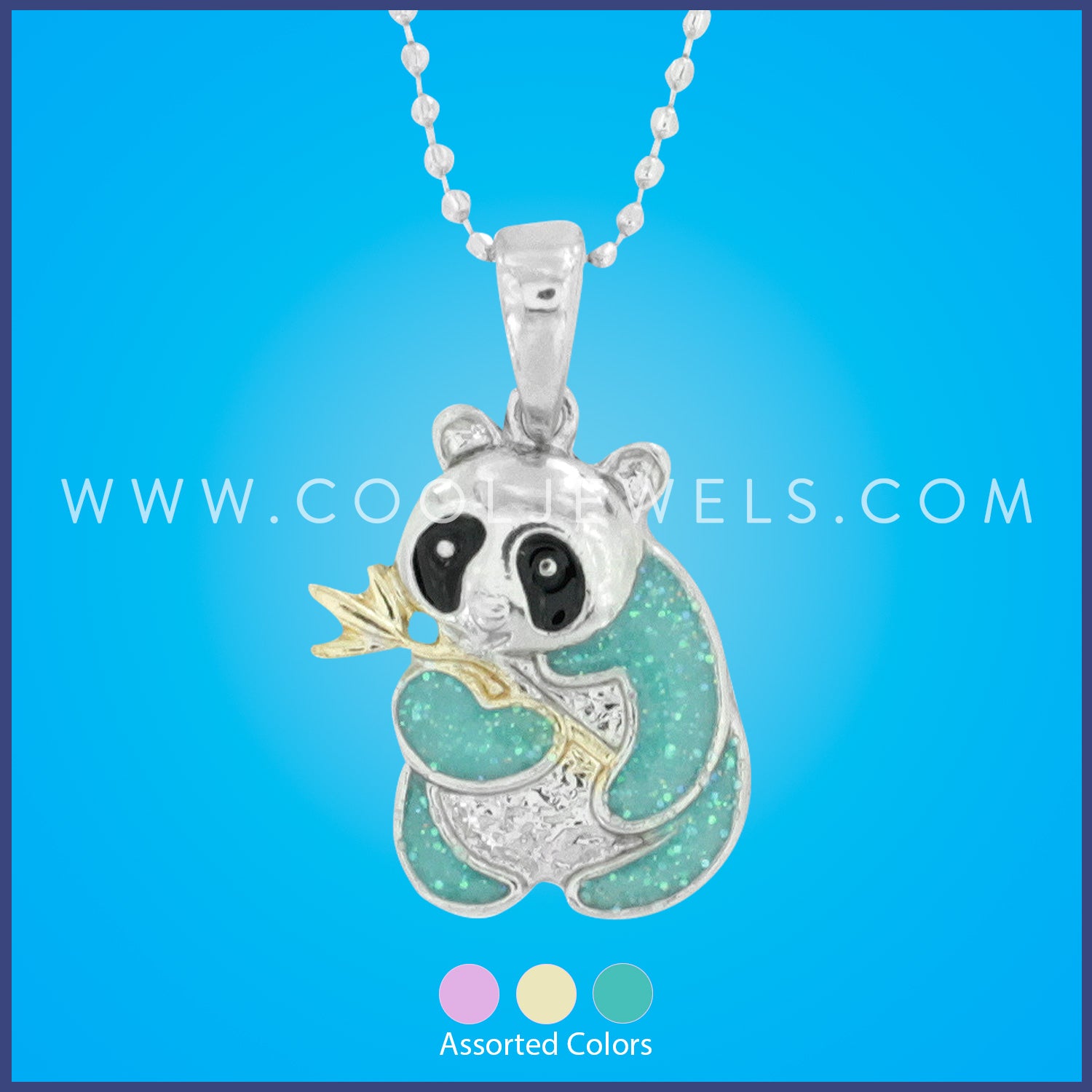 BALL CHAIN NECKLACE WITH IRIDESCENT PANDA PENDANT