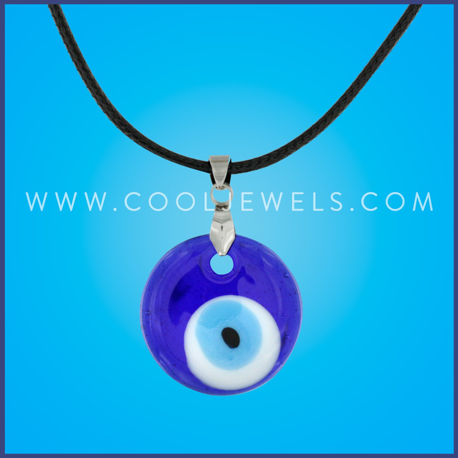 BLACK CORD NECKLACE WITH EVIL EYE BEAD - CARDED