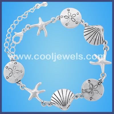 Silver Dollar, Starfish, and Seashell Bracelets