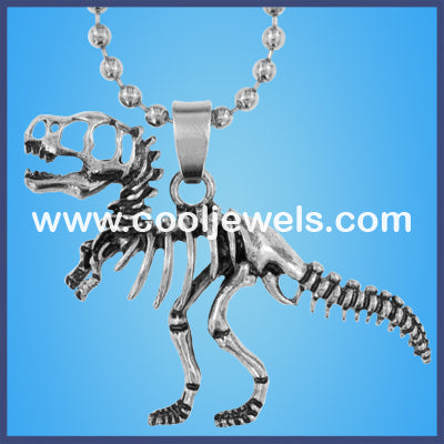 Silver Skeleton Dinosaur Necklace