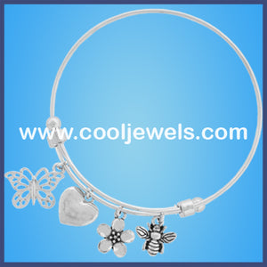 Flower Heart Butterfly Silver Wire Bracelets
