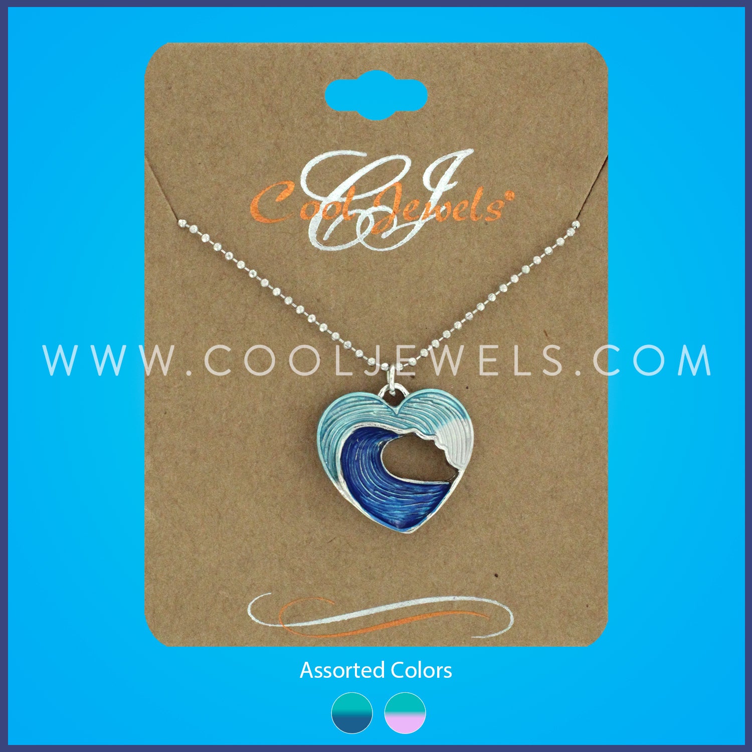 LINK CHAIN NECKLACE WITH TIE DYE WAVE HEART PENDANT - ASSORTED