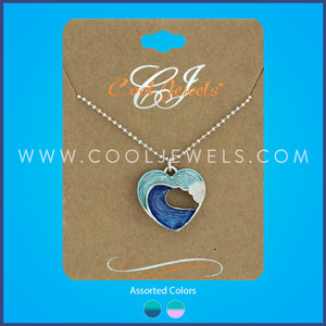 LINK CHAIN NECKLACE WITH TIE DYE WAVE HEART PENDANT - ASSORTED