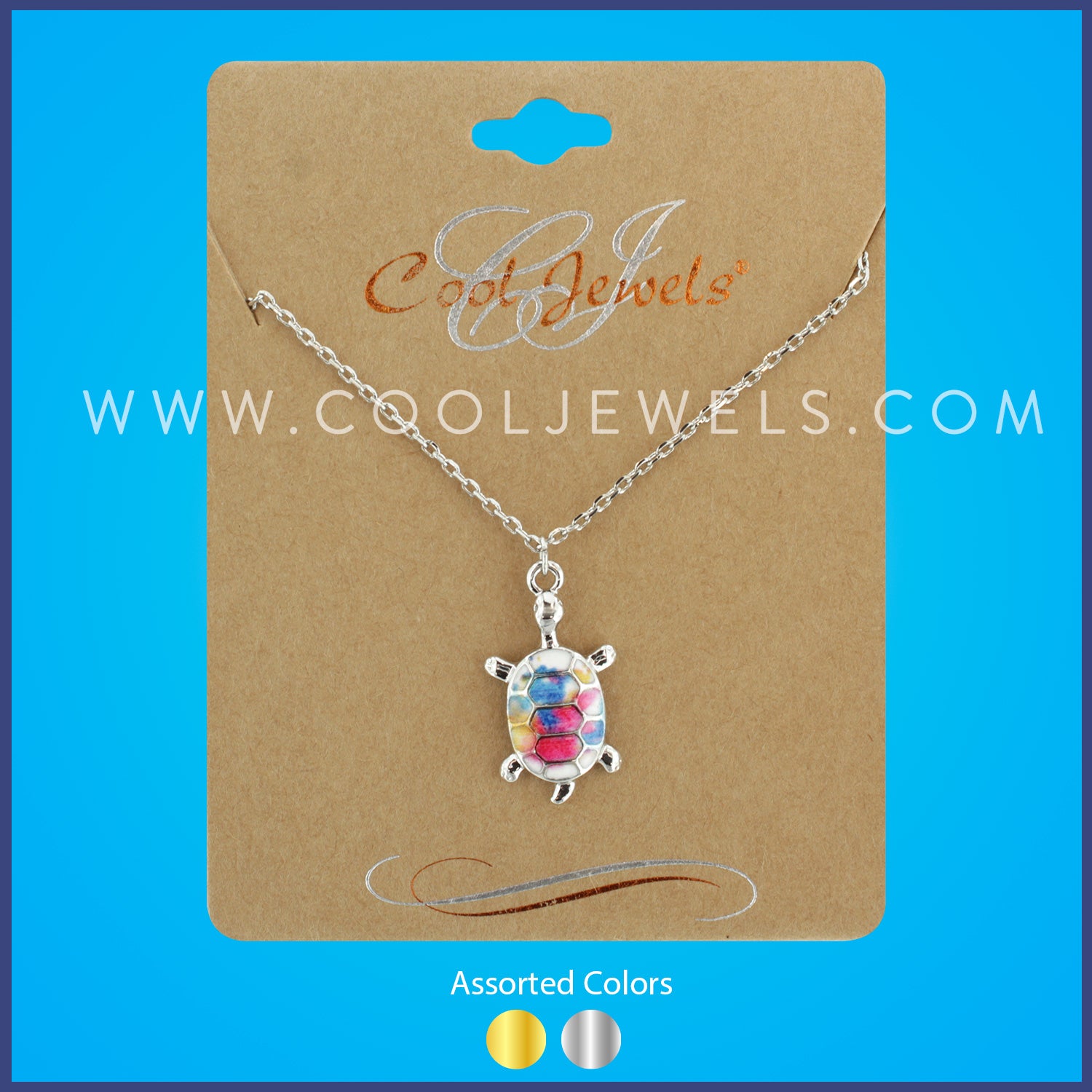 CHAIN NECKLACE WITH MULTI-COLOR TURTLE PENDANT