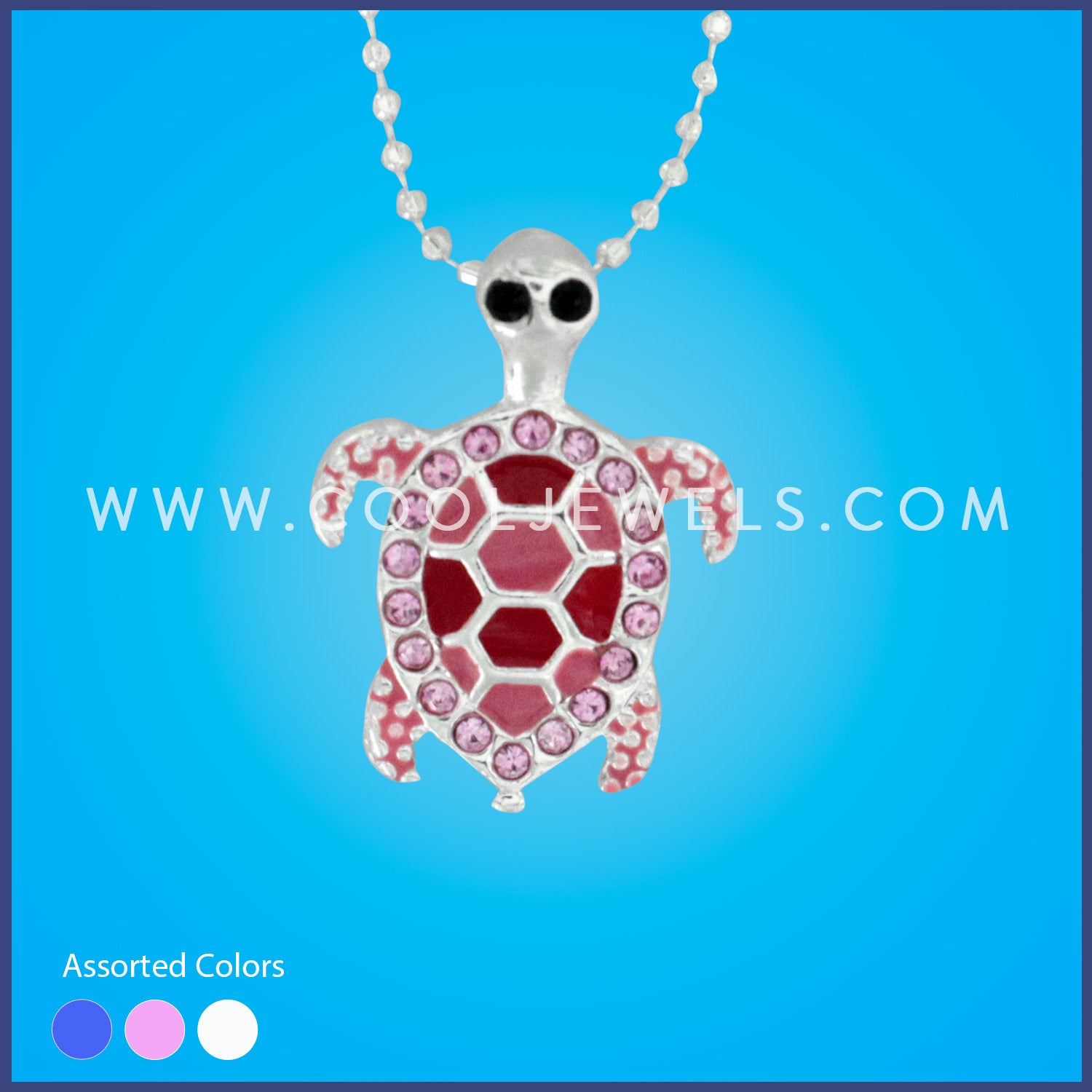 SILVER BALL CHAIN NECKLACE WITH RHINESTONE TURTLE - ASSORTED