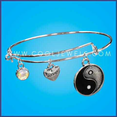 Yin Yang Silver Bangle Bracelets