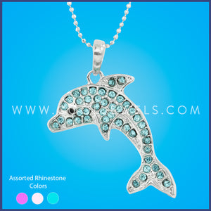 SILVER BALL CHAIN NECKLACE WITH RHINESTONE DOLPHIN 