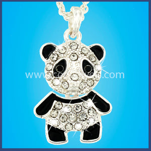 Rhinestone Panda Pendant Chain Link Necklaces
