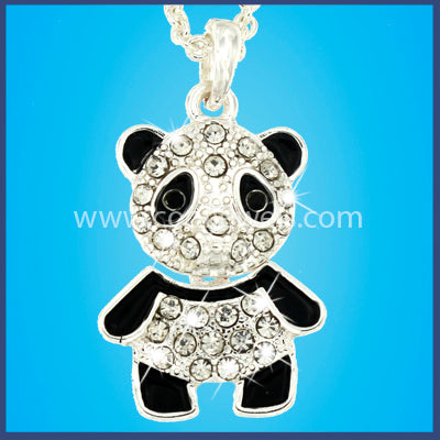 Rhinestone Panda Pendant Chain Link Necklaces