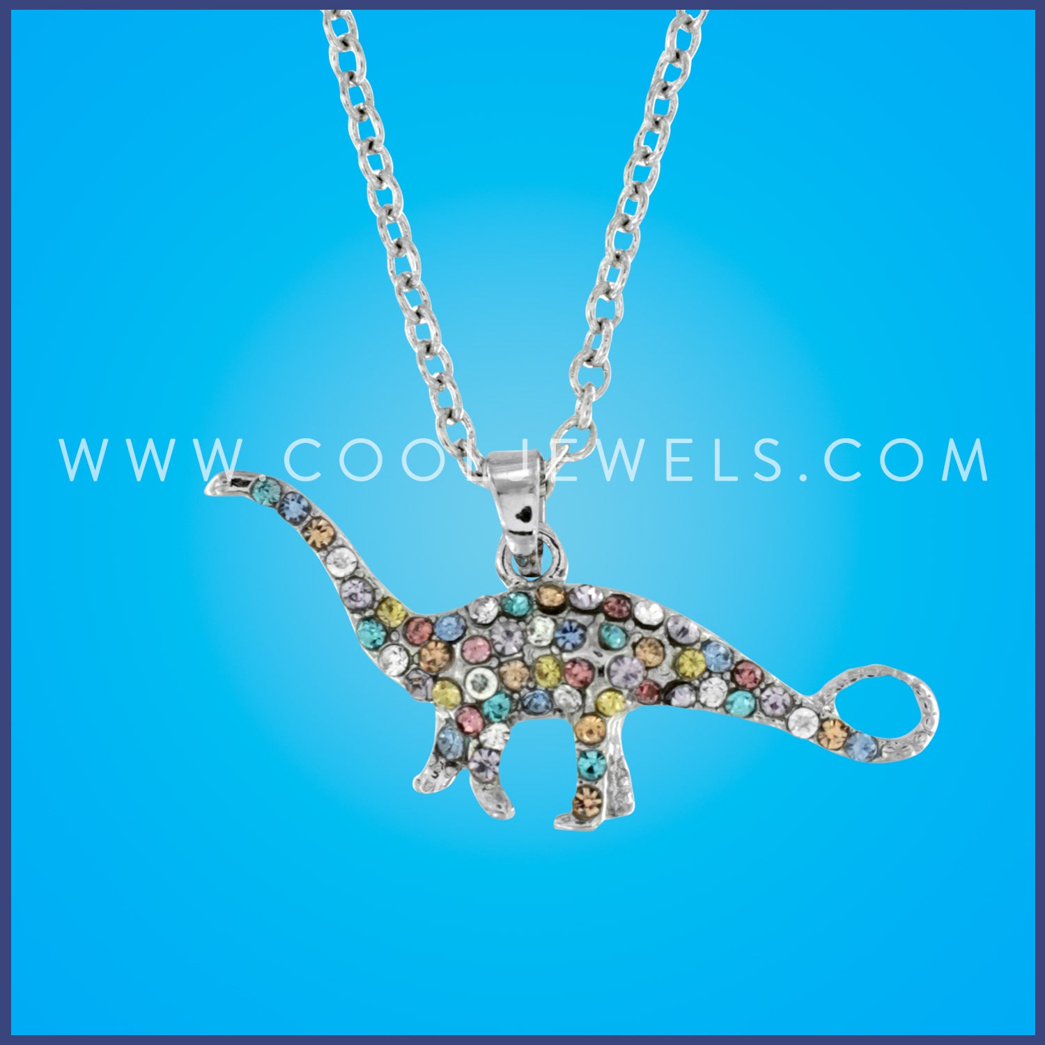 LINK CHAIN NECKLACE WITH PASTEL RHINESTONE BRONTOSAURUS PENDANT