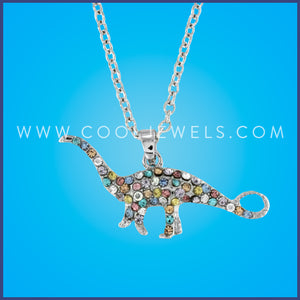 LINK CHAIN NECKLACE WITH PASTEL RHINESTONE BRONTOSAURUS PENDANT