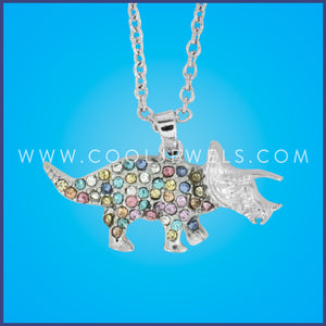 LINK CHAIN NECKLACE WITH PASTEL RHINESTONE TRICERATOPS PENDANT