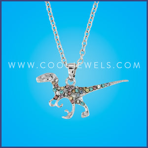 LINK CHAIN NECKLACE WITH PASTEL RHINESTONE RAPTOR PENDANT