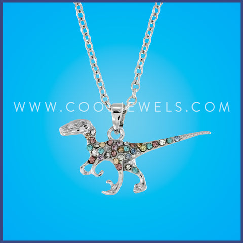 LINK CHAIN NECKLACE WITH PASTEL RHINESTONE RAPTOR PENDANT