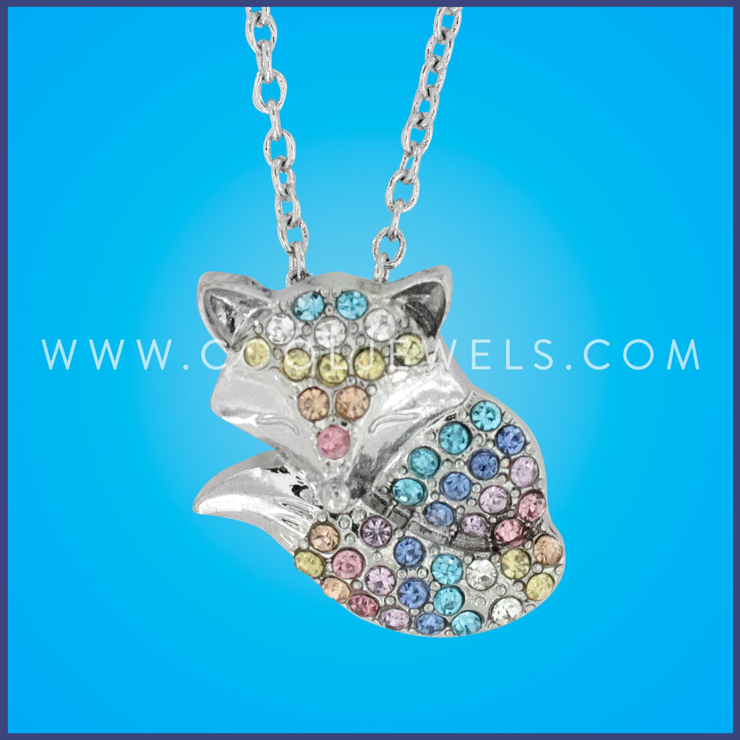 LINK CHAIN NECKLACE WITH PASTEL RHINESTONE FOX PENDANT