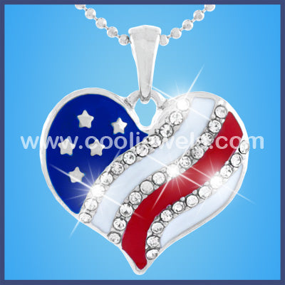 Rhinestone Flag Heart Necklaces