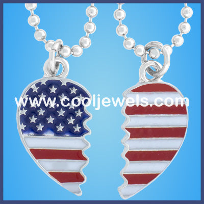 American Flag Hearts Best Friend Necklaces