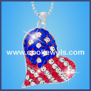 Rhinestone American Flag Heart Necklace